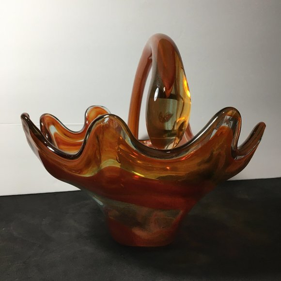 Vintage Sooner Orange Swirl Art Glass Candy Dish/Centerpiece/Decorative Bowl - Picture 2 of 16